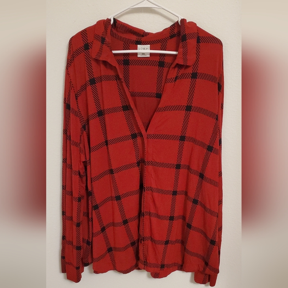 Soma Red Plaid Women's Sleep Top Size XXL Cozy Soft Cabin Winter